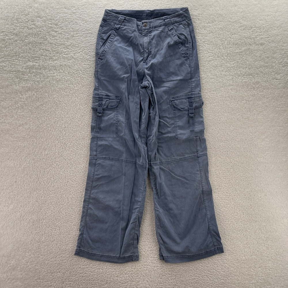 American Eagle Pants Womens 4 Blue Super High Rise Baggy Wide Leg Cargo Y2K